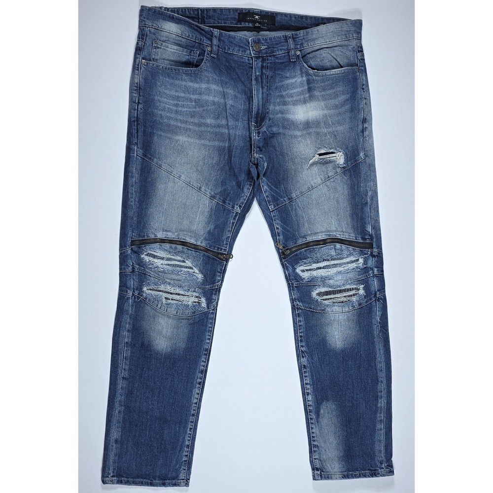 Jordan Craig Legacy Edition Aaron Distressed Moto Zipper Blue Jeans Mens 38x32